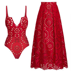 Flaxmaker Summer New Women Sexy Hawaiian Lace Up V Neck Ruffle Swimsuit and Sarong Women Swimwear Set Push Up Bathing Suit