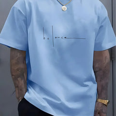 Men's summer pure cotton fashionable casual sports loose trend balance letter print round neck short sleeved T-shirt top