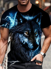 Men's Casual Crew Neck T-shirt 3D Cartoon Wolf Print Hip Hop Outdoor Street Trend Top Summer Short Sleeve T-shirt Sport