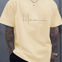 Men's summer pure cotton fashionable casual sports loose trend balance letter print round neck short sleeved T-shirt top