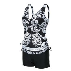 V Neck Tummy Control Two Pieces Bikinis Swimwear Women Swimsuit Low Waist Beach Bathing Suits Ribbon Tankini