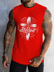 Summer Men's Simple American Flag Printed Sleeveless Round Neck Vest Daily Sports Fitness Fashion Sleeveless Clothing S-5XL