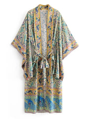 Bohemian Printed Bikini Cover-ups Green Tunic Long Kimono Cardigan Plus Size 2023 Women Beach Wear Swim Suit Cover Up A155