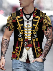 Men's Casual Suit Tie Print T-Shirt Tops Short Sleeve Crew Neck Men's Round Neck T-shirts New In Mens Cosplay Party Tee Shirts