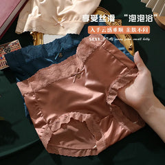 תחתוני נשים חלקים משי קרח קלים לנשימה תחרה תחתונים סקסיים בד משי הרם ירך חלק רך