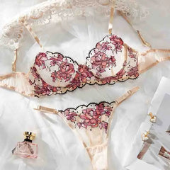 Sexy Lingerie Set Women Lace Embroidery Flowers Fairy Seamless Underwear Transparent Bra Thong See Through Exotic Bra Brief Sets