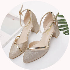 sapatos femininas women fashion high quality wedding silver square heel shoes lady cute sweet golden party heel pumps z304