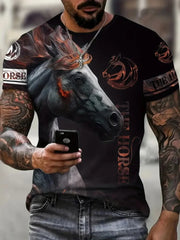 Men's Casual Crew Neck T-shirt 3D Cartoon Wolf Print Hip Hop Outdoor Street Trend Top Summer Short Sleeve T-shirt Sport