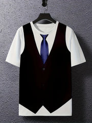 Men's Casual Suit Tie Print T-Shirt Tops Short Sleeve Crew Neck Men's Round Neck T-shirts New In Mens Cosplay Party Tee Shirts