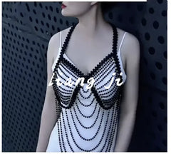 Sexy Accessories Women Bikini Pearl Chest chain Body Chain Jewelry Totally Hand-made Bra Fringed For Beach Nightclub Waist Chain