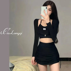 Women's Fashionable Long Sleeve Swimsuit Cover Up Top Slimming Effective Design For Vacation And Beach Outings