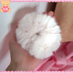 Anime-Accessoires, weißer Pelzhaarring, japanischer Lolita-Stil, doppelter Pferdeschwanz, Haarschmuck, Haarband, Kawaii-Accessoires