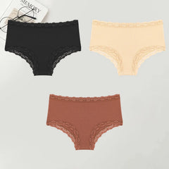 3PCS Women Cotton Lace Underwear Sexy Breathable Solid Panties S-XXL Low-Waist Seamless Briefs Girls Sports Soft Lingerie New