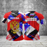 Russisches Herren-T-Shirt, lässig, locker, Rundhalsausschnitt, russische Flagge, Kurzarm, Oversize-Schnitt, Streetwear