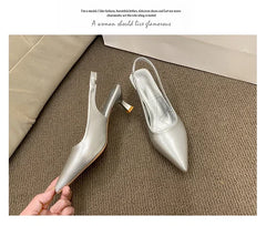 Fashion Female Shoes 2025 New Women's Pumps Solid Color Simple Mid Heel Shoes Sexy Pointed Toe Slingback Elegant Dress Shoes