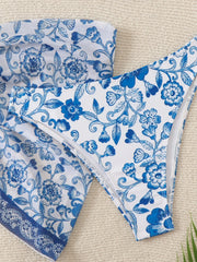 3 Piece Swimsuit For Women Floral Printed Bikinis Underwire Push Up Bikinis Set Swimwear with Beach Skirts Cover Ups Mini Dress