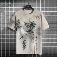 Fashionable men's T-shirt with ink painting print short sleeved T-shirt oversized casual top summer men's daily outdoor clothing