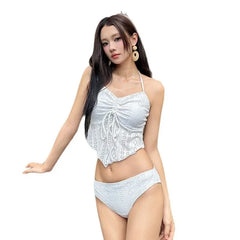 Korean Style Lace Bikini Set Women's High End Sensual Swimming Suit Thermal Spring Separate Size Chest Gathered Ins Trend
