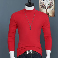 Luxury Korean Men's Oversized T-Shirt Solid Long Sleeve Base Shirt High Neck Slim Fit Tee for Autumn and Winter Plus Size Tops