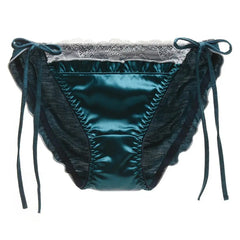 Underwear For Women Panties Satin Lace Patchwork Lace Up Seamless Anti-septic Mid Waist Shirring Intimate Underpants Women