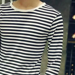 Striped T-shirt Men Long Sleeve Pullover Trendy Black White Striped Tops for Men Harajuku Casual Base Shirt Undershirt