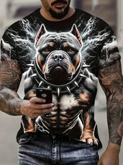 Men's Casual Crew Neck T-shirt 3D Cartoon Wolf Print Hip Hop Outdoor Street Trend Top Summer Short Sleeve T-shirt Sport