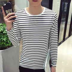 Striped T-shirt Men Long Sleeve Pullover Trendy Black White Striped Tops for Men Harajuku Casual Base Shirt Undershirt