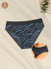Set of 5 Women'S Low-Rise Seamless Underwear with Leopard Print, Featuring High Elasticity And Breathable Material.