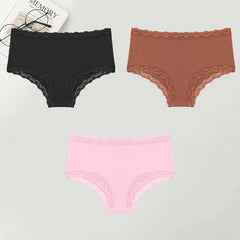 3PCS Women Cotton Lace Underwear Sexy Breathable Solid Panties S-XXL Low-Waist Seamless Briefs Girls Sports Soft Lingerie New