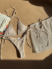 3PCS With Hollow Out Skirt Halter Bikini Female Swimsuit Women Swimwear Three-pieces Bikini set Bather Bathing Suit Swim V6451