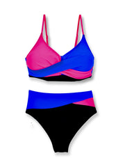 Circyy Badeanzug Damen Kontrastfarbener Badeanzug mit Schlitz, Neckholder, gekreuzte Träger, hochtaillierter Zweiteiler, Sommer 2025 Neu