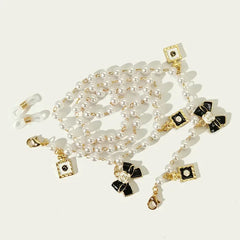 Brillenketten mit Schleife und Perlen in Schwarz-Weiß, Sonnenbrillen-Accessoire für Damen, Lanyards