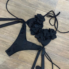 2025 New Summer New Sexy Petal Push Up Backless Bikini Set Women Fashion Flower Ruffles Bikini Lady Solid Beachwear Bathing Suit