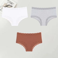 3PCS Women Cotton Lace Underwear Sexy Breathable Solid Panties S-XXL Low-Waist Seamless Briefs Girls Sports Soft Lingerie New