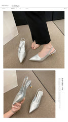 Fashion Female Shoes 2025 New Women's Pumps Solid Color Simple Mid Heel Shoes Sexy Pointed Toe Slingback Elegant Dress Shoes