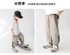 2024 New Boy Pants Korean High Street Fashion Trousers Color Block Thin Sports Pants Casual Children's Clothing Kids Sweatpants