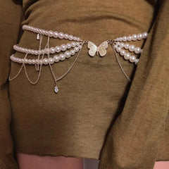 Modischer Y2K-Retro-Taillengürtel mit mehrlagiger Perlenkette für Damen – Stilvoller Körperschmuck für Partys und Freizeit
