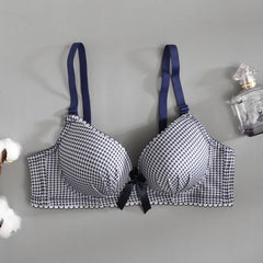 Japanese Underwear Female Small Breasts Gathered Thin Section Underwear Comfortable Breathable Girls Plaid Bra