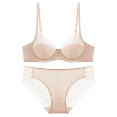 Luxuriöses Damen-Dessous-Set: Sexy Unterwäsche mit Spitzenstickerei, französischer Push-up-BH mit dünnen Cups, atmungsaktives Sommer-Mesh-Dessous-Set