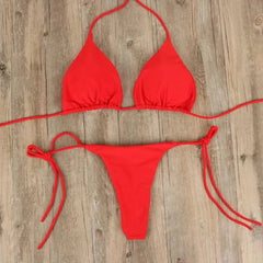 Sexy Bikini Set For Women Summer Split Two-piece Brazilian Swimsuit Lace-up Bra And Thong Female Beachwear