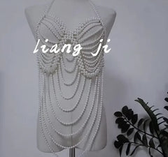 Sexy Accessories Women Bikini Pearl Chest chain Body Chain Jewelry Totally Hand-made Bra Fringed For Beach Nightclub Waist Chain