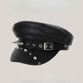 Women's Accessories Black Pu Leather Flat Top Captain Military Caps Women's Trendy Beret