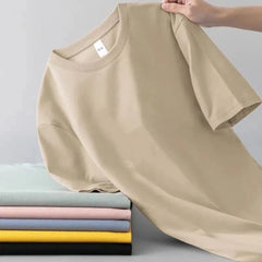 Spring Summer New Polyester Simple Casual Short Sleeve T-shirts For Men Clothing Solid Color Loose Streetwear