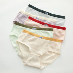 5Pcs/Set Cotton Underwear For Women Female Panties Cute Love Girl's Briefs Mid Waist Seamless Breathable Underpants Lingerie