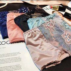 New Women Lace Flowers Panties Sexy Hollow Temptation Silk Breathable Underwear Tummy Mid Waist Butt Lift Briefs Intimate Panty