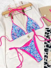 Zebra Print Halter micro Bikini 2025 women Bandeau String Swimsuit Female swimwear Neon Shiny bikini set Leopard Bathing Suit