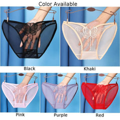 Women Sexy Underwear Lace Mesh See-through Comfortable Briefs Lace Butterfly Embroidery Breathable Low Waist Underpants