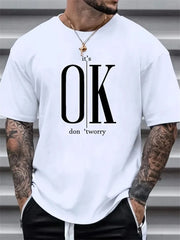 Men's Summer Loose Fit OK Printed T-shirt Design Tops Cool Street Short Sleeveed Top Tee Clothing