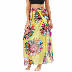Women Long Print Sarongs Swimsuit Coverups Beach Bikini Wrap Sheer Long Skirt Chiffon Scarf Cover Ups for Swimwear