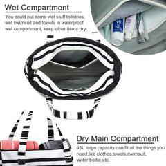 תיק חוף לנשים תיק נסיעות מתקפל עם כיס נגד חול תיק אחסון קל משקל לחדר כושר/קניות ניתן לאריזת יד